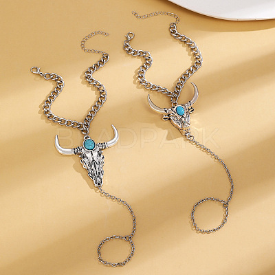 Alloy and Synthetic Turquoise Ring Bracelets for Women FS-WG192DC-02-1
