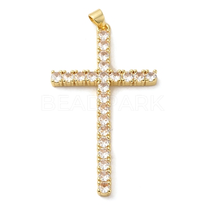 Rack Plating Brass Micro Pave Clear Cubic Zirconia Big Pendants KK-G488-08G-1