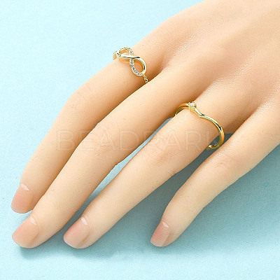 2Pcs 2 Styles Brass Micro Pave Clear Cubic Cuff Zirconia Rings for Women RJEW-S399-04G-1