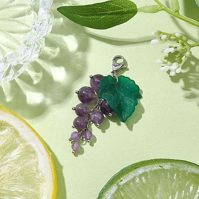 Grape Natural Amethyst Pendant Decorations HJEW-TA00266-01-1