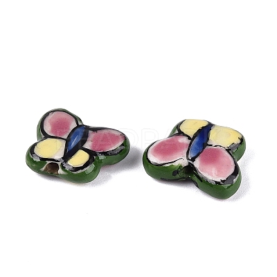 Hand Painted Butterfly Porcelain Beads PORC-Q006-04B-1
