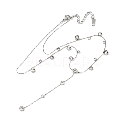 304 Stainless SteelPave Clear Cubic Zirconia Flat Round Link Chain Y Necklaces LS-NJEW-Z088-01P-1