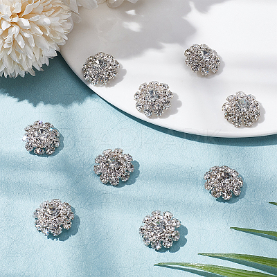 10Pcs 1-Hole Alloy Rhinestone Shank Buttons BUTT-FG0001-28B-1