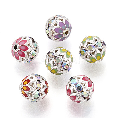 Round Brass Enamel Beads KK-Q080-01B-S-1