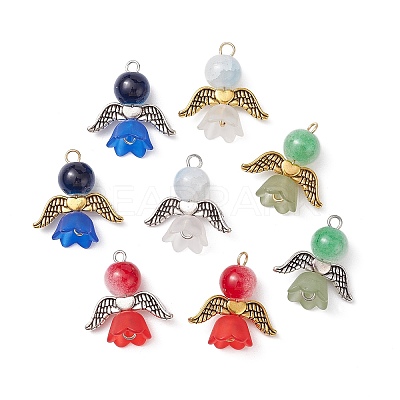 8Pcs 8 Color Glass Pendants PALLOY-JF02282-1