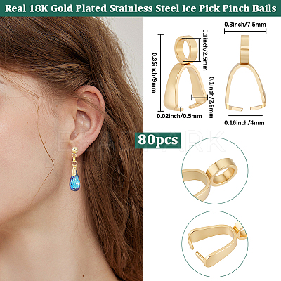 80Pcs 201 Stainless Steel Ice Pick Pinch Bails STAS-BBC0009-01-1