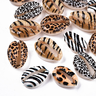Printed Natural Cowrie Shell Beads SHEL-S266-18-1