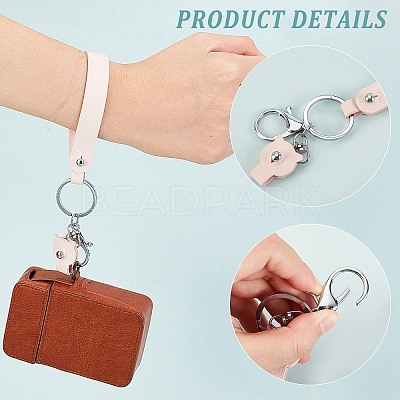 6Pcs 6 Colors Cattlehide Leather Wrist Strap Keychains KEYC-WR0001-12-1