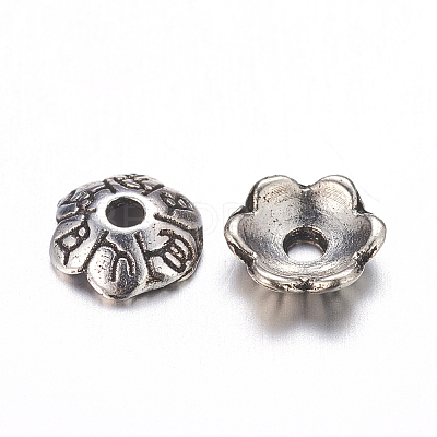 6-Petal Tibetan Style Alloy Flower Bead Caps LS-TIBE-S220-AS-01-RS-1
