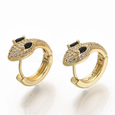 Brass Micro Pave Cubic Zirconia Huggie Hoop Earrings EJEW-S208-057A-1