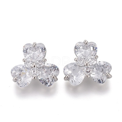 Brass Micro Pave Clear Cubic Zirconia Shank Buttons KK-H738-11P-1