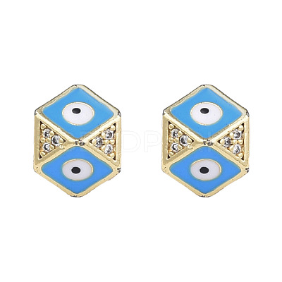 Brass Micro Pave Clear Cubic Zirconia Octagon European Bead with Enamel KK-N227-91B-1