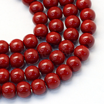 Baking Paint Pearlized Glass Pearl Round Bead Strands HY-Q330-8mm-35-1