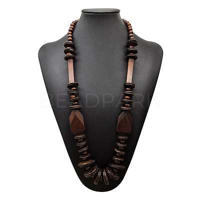Boho Wood & Coconut Geometric Disc Graduated Beaded Necklaces for Women WGCD52C-01-1