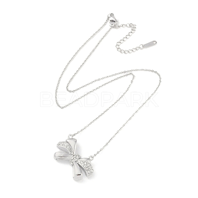 304 Stainless Steel Crystal Rhinestone Cable Chain Bowknot Pendant Necklaces for Women NJEW-C055-09P-1