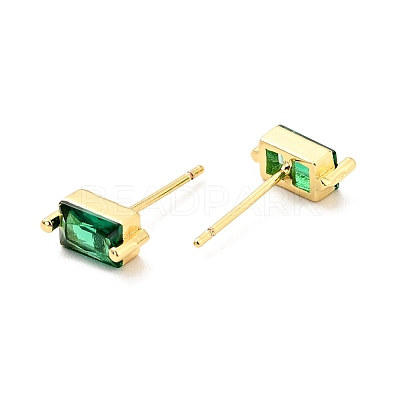 Green Cubic Zirconia Rectangle Stud Earrings EJEW-G297-19G-1