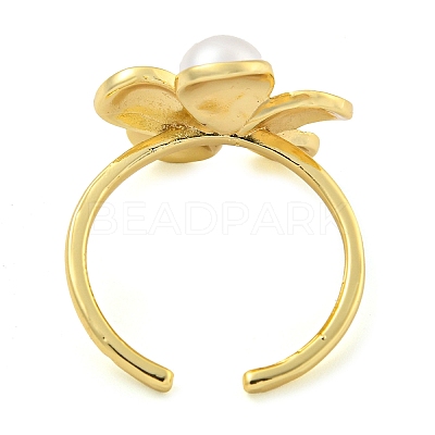 Flower ABS Plastic Imitation Pearl Beaded Open Cuff Ring RJEW-P106-01G-1