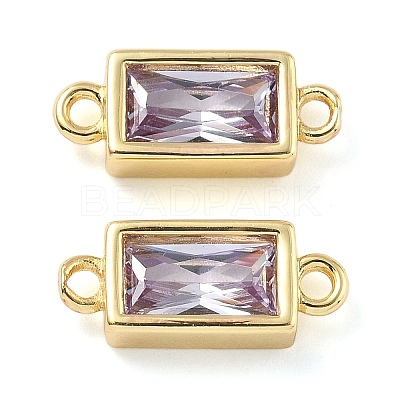 Brass Pave Glass Rectangle Connector Charms KK-H002-06G-04-1