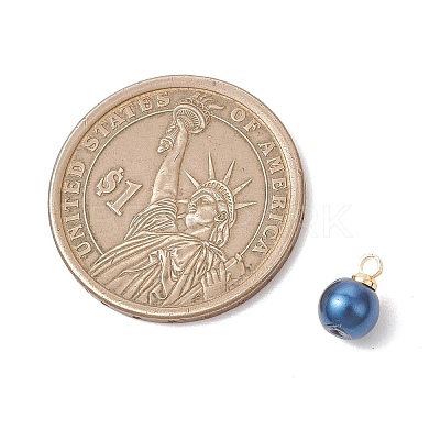 Baking Paint Pearlized Glass Pearl Round Charms with Brass Bails PALLOY-JF04897-1