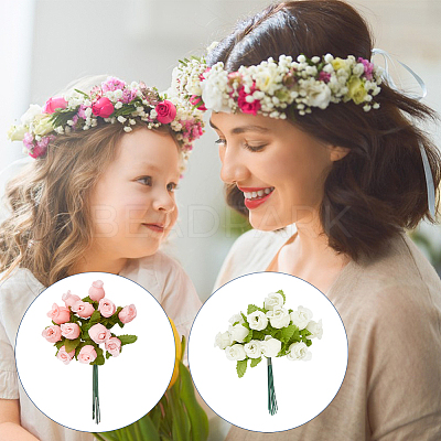 10Pcs 10 Colors Cloth Simulation Flower 12 Heads A Bouquet Roses AJEW-CA0003-70-1