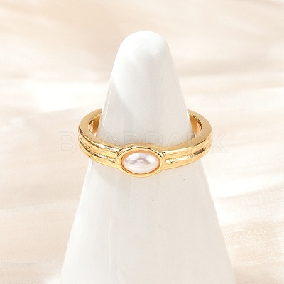 Brass & Oval ABS Imitation Pearl Cuff Rings LS-RJEW-S633-01G-1