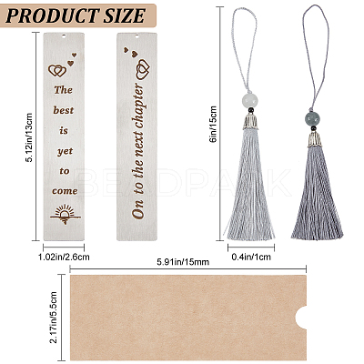 2Pcs 2 Style 201 Stainless Steel Bookmarks with Nylon Tassel AJEW-CP0005-77-1