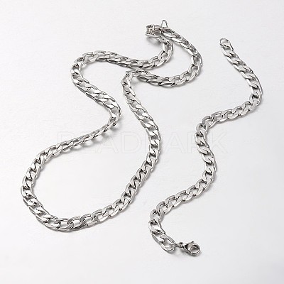 Tarnish Resistant 304 Stainless Steel Curb Chain Necklaces and Bracelets Sets SJEW-L379-09P-1