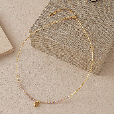 Stainless Steel Heart Pendant Faceted Round Natural Amethyst with Miyuki Beaded Necklaces UF0843-9-1