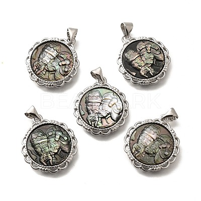 Brass with Natural Shell Carved Pendants KK-Z091-06P-01-1