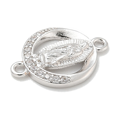 Rack Plating Brass Micro Pave Clear Cubic Zirconia Religion Virgin Mary Connector Charms KK-L224-094P-07-1