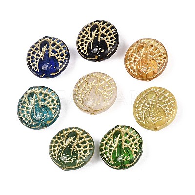 Flat Round with Peacock Glass Beads GLAA-T025-70M-1