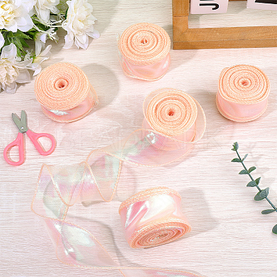 5 Rolls Flat Rainbow Color Organza Ribbon OCOR-CY0003-29B-1
