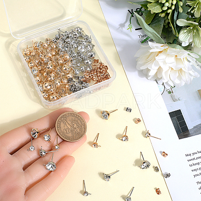 160Pcs 8 Style Alloy Crystal Rhinestone Stud Earring Finding ALRI-SP0001-02-1