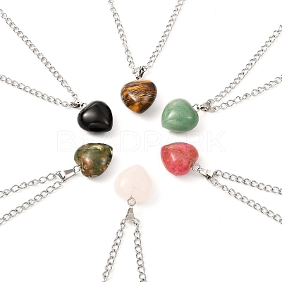 Heart Natural & Synthetic Mixed Gemstone Pendant Necklaces NJEW-JN03647-1