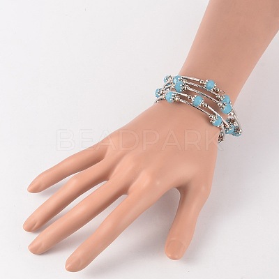 Five Loops Imitation Jade Glass Beaded Wrap Bracelets BJEW-JB02125-1