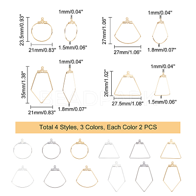 24Pcs 12 Style Sector & Ring & Trapezoid & Rhombus 304 Stainless Steel Pendants STAS-UN0027-16-1