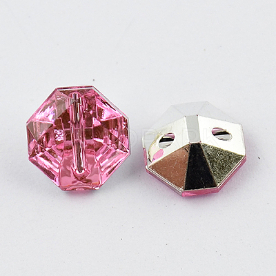 2-Hole Taiwan Acrylic Rhinestone Octagon Buttons BUTT-F016-13mm-26-1