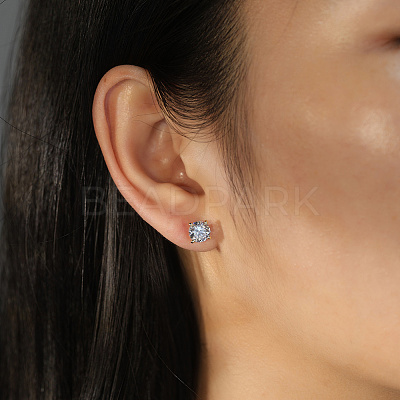 925 Sterling Silver Micro Pave Clear Cubic Zirconia Stud Earrings EJEW-G443-05P-1