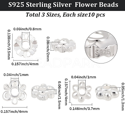 30Pcs 3 Styles S925 Sterling Silver Beads STER-BBC0008-49-1