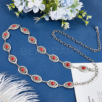 1Pc Alloy with Resin Imitation Turquoise Oval Link Chain Belts AJEW-CY0001-79A-1
