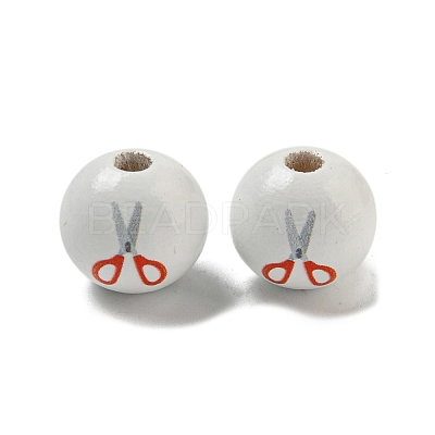 Printed Wood European Beads WOOD-L020-D03-1