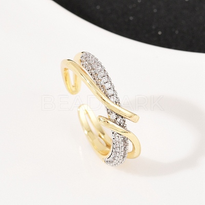 Brass Micro Pave Cubic Zirconia Adjustable Cuff Rings for Women RJEW-C140-13G-1