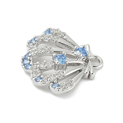 Brass Pave Light Sky Blue and Clear Cubic Zirconia Sea Animal Connector Charms X-KK-M326-07A-P-1