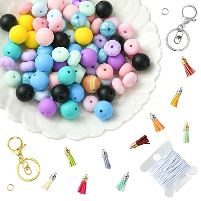 DIY Silicone Beaded Keychain Making Kit DIY-YW0008-61-1