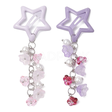 2Pcs Glass Beads and Alloy Star Snap Hair Clips PHAR-JH00123-1