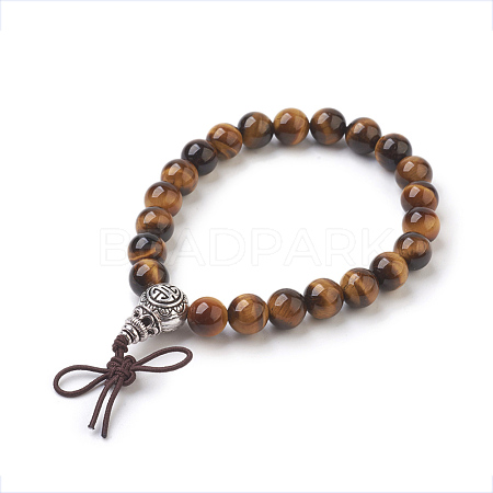 Natural Round Tiger Eye Stretch Bracelets BJEW-JB03845-05-1