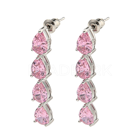 Rack Plating Platinum Tone Brass Cubic Zirconia Studs Earrings for Women EJEW-H310-01P-03-1