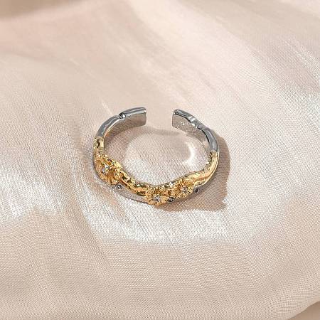 Brass Micro Pave Clear Cubic Zirconia Cuff Rings RJEW-G364-01GP-03-1