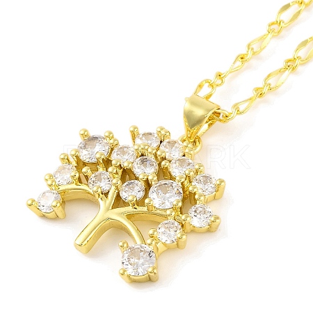 Brass Pave Clear Cubic Zirconia Pendant Necklaces for Women NJEW-S430-03G-02-1