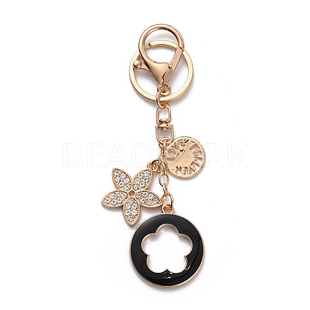 Rhinestone Enamel Flower Pendant Keychain with AlloyCharm KEYC-WH0004-82KCG-03-1